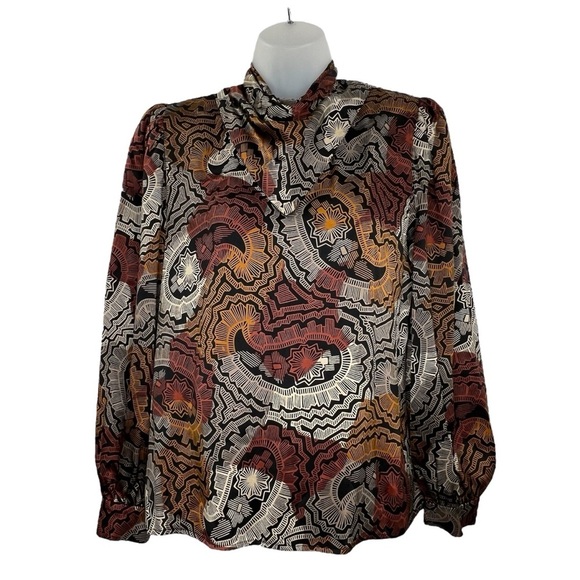 Vintage 70’s Helga Silk Top Woman Sz 8 Long Sleeve Draped Neck, Padded Shoulder - Picture 2 of 10